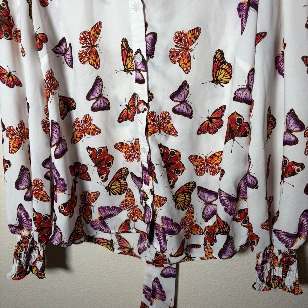 New York & Company Shirt Women's Small Sheer Button Up Butterfly Long Sleeve - Picture 4 of 8
